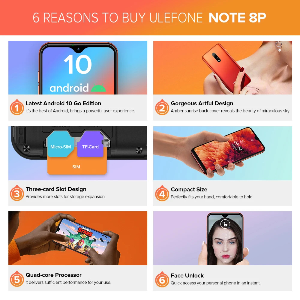 Смартфон Ulefone Note 8P на Android 10 четыре ядра экран 5 дюйма 2 ГБ + 16 Гб | Мобильные телефоны