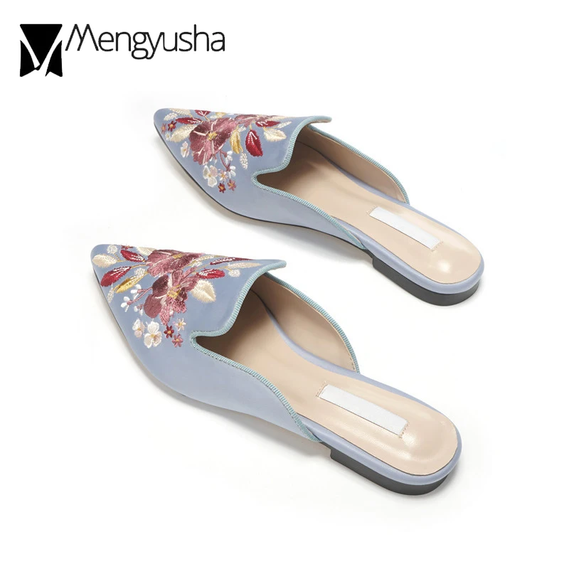 Шелковый Вышитые шлепанцы женская обувь роскошные брендовые тапочки Туфли без