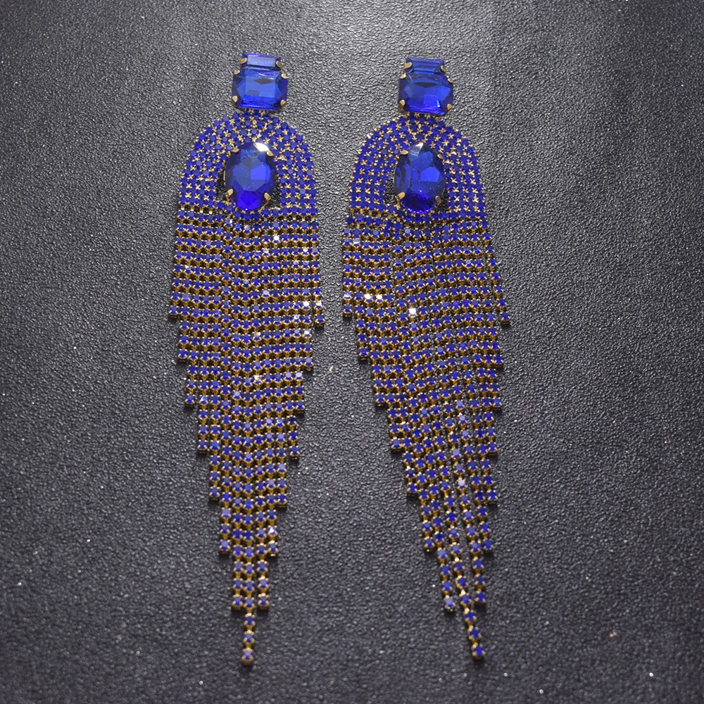 16 см длинные серьги с кисточками стразы клипсы для женщин серьги-капли ушей