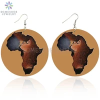 somesoor african map ethnic wooden drop earring afro natural hair black curls girl painted wood dangle jewelry for women gifts