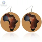 SOMESOOR Африканская Карта этнические деревянные серьги-подвески афро натуральные волосы черные локоны девушка окрашенная деревянная подвеска ювелирные изделия для женщин Подарки