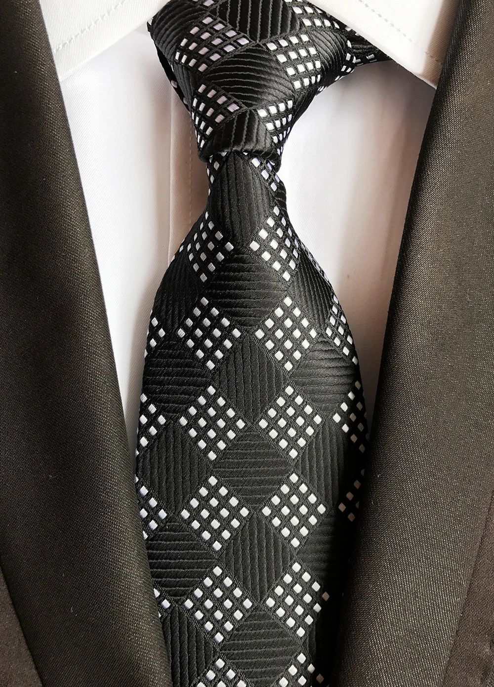Men Classic Plaids Necktie Black White Diamond Checkered Ties Wholesale