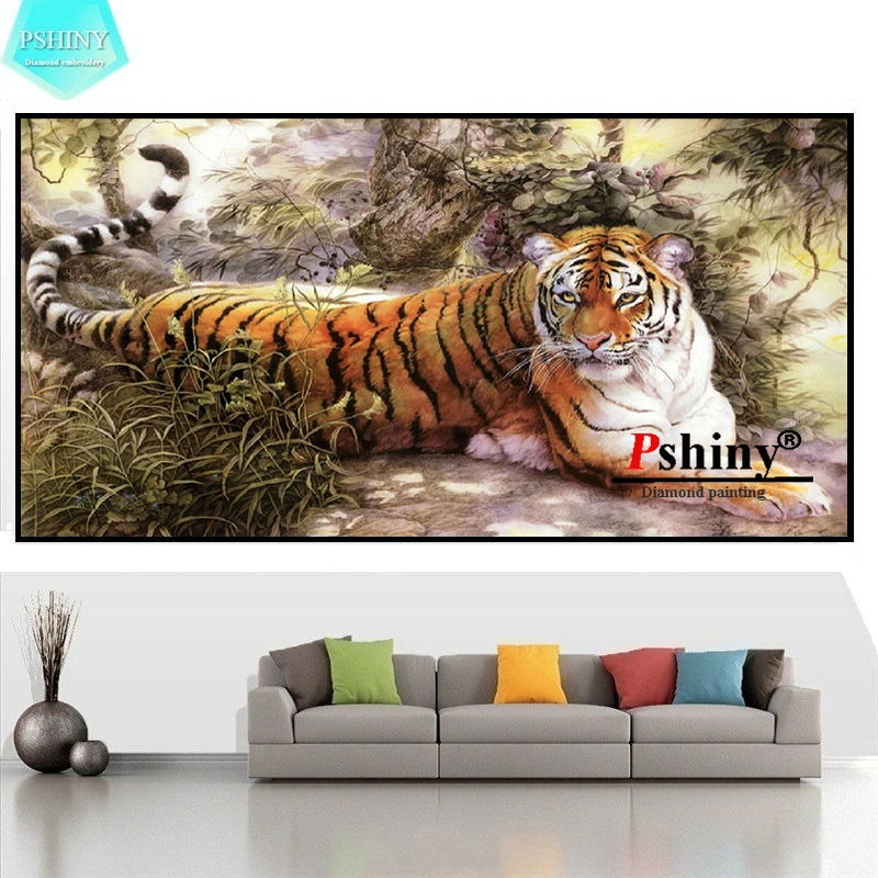 PSHINY 5D DIY алмазная живопись тигр животные фотографии полный дрель круглые стразы Алмазная вышивка продажи, Новое поступление