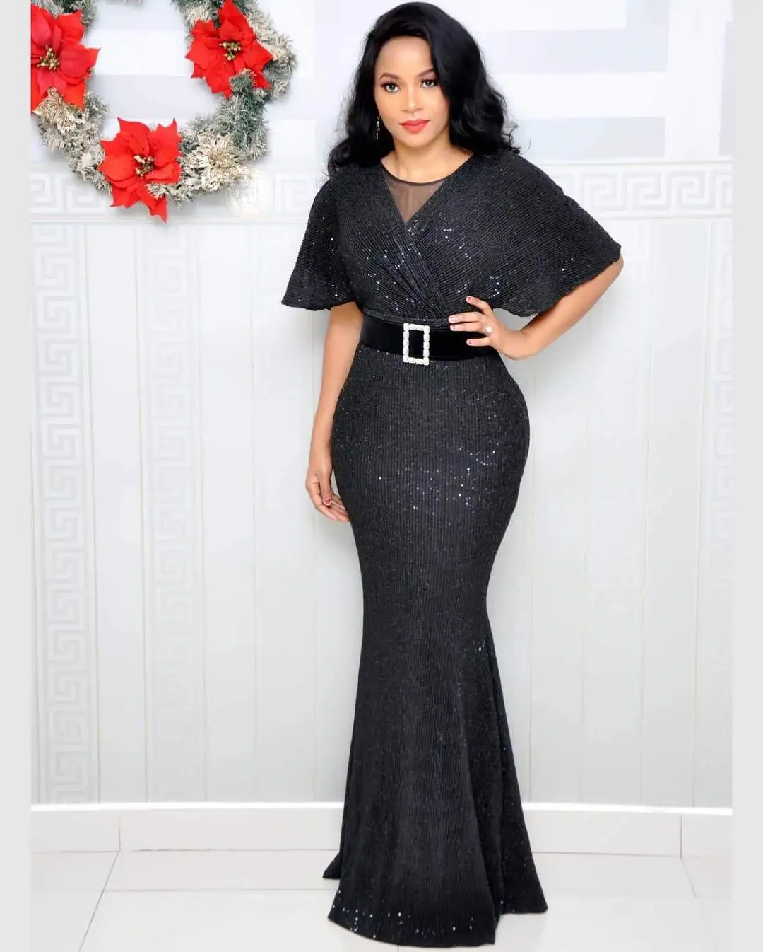 Новинка 2019 Осеннее элегантное модное платье в африканском стиле с V образным