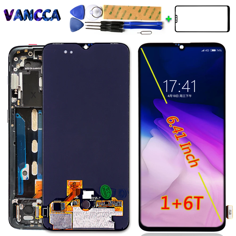 AAA AMOLED ЖК-дисплей для Oneplus 6T A6010 A6013 кодирующий преобразователь сенсорного экрана в сборе 6,41 дюймов рамка с бесплатным закаленным стеклом
