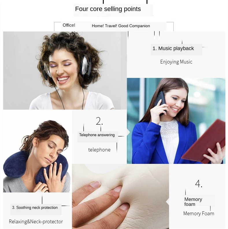 

Bluetooth Hands-free Music Neck Pillow U-shaped Music Pillow Cervical Pillow Memory Foam Travel Pillow Creative Pillow