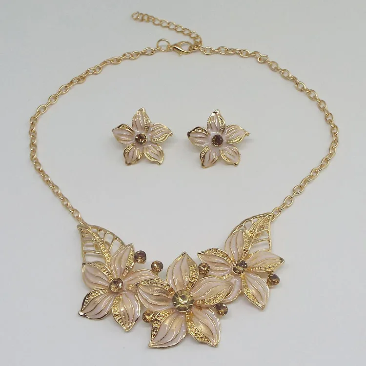 

Versatile fashion flower oil dripping Necklace Earrings diamond necklace women's jewelry changeable temperament banquet dress ea