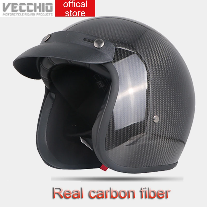 

VECCHIO Carbon Fiber vintage open face helmet motorcycle motorbike helmet Casco Retro helmets YK361 size S-3XL