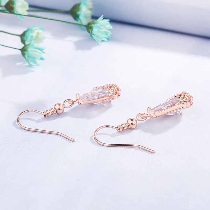 14K розовые золотые серьги с бриллиантом не синтетический драгоценный камень