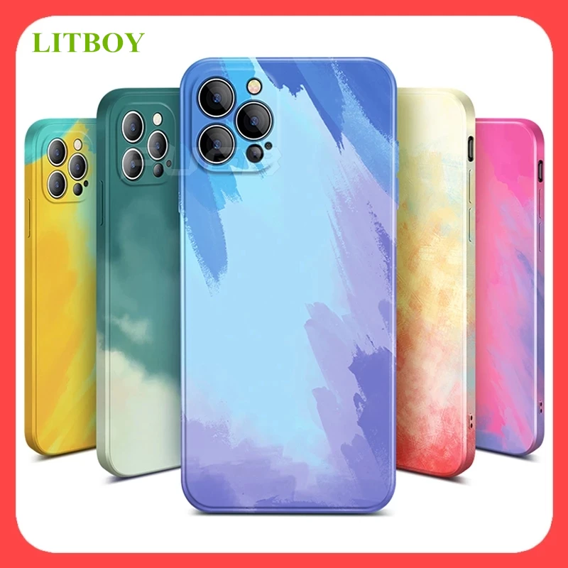 

Soft Silicone Watercolor Graffiti Case For iPhone 11 Pro Max 12 Mini XS X XR 7 8 Plus Colorful Soft Cover Case on iphone 12 Case