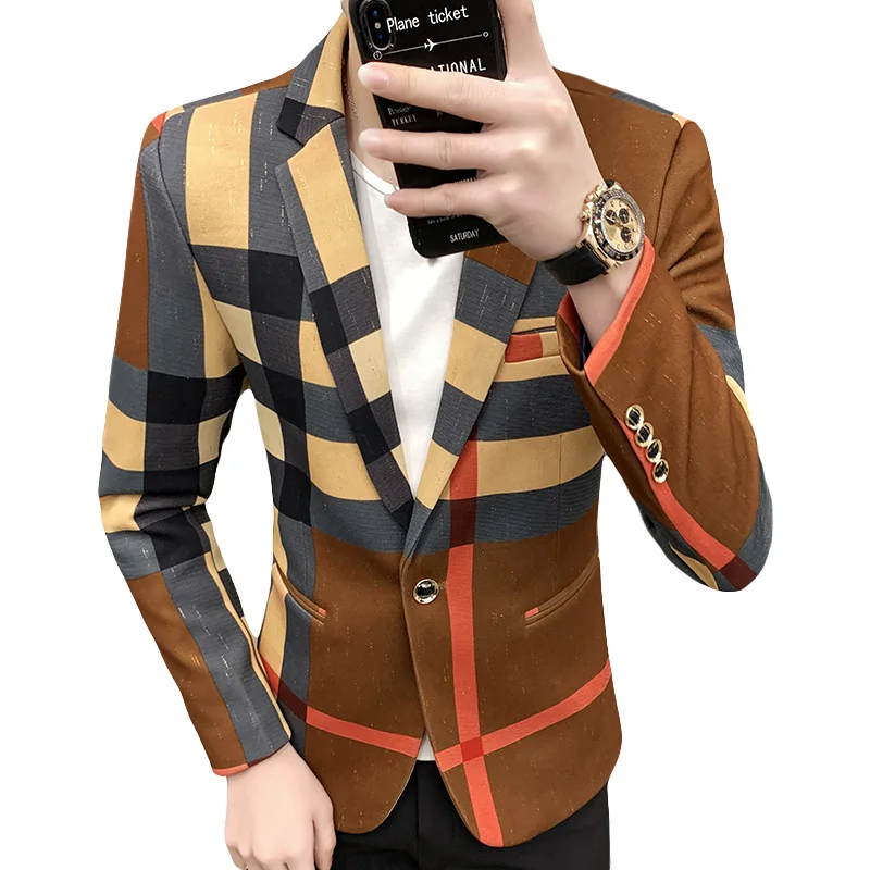 

Mens Suits Blazers Winner 2020 New Fashion British style Contrast Color Plaid Splicing Pattern Slim Casual Thick warm Men Blazer