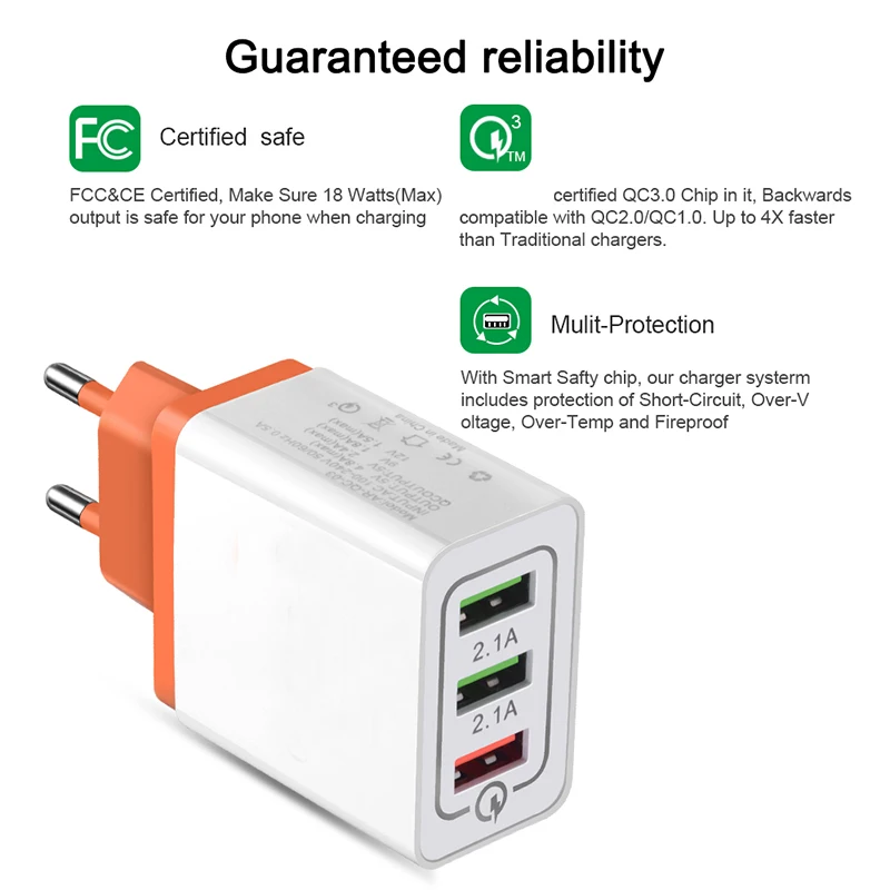 Мобильный телефон с 3 портами USB быстрая зарядка QC 0 настенное зарядное устройство