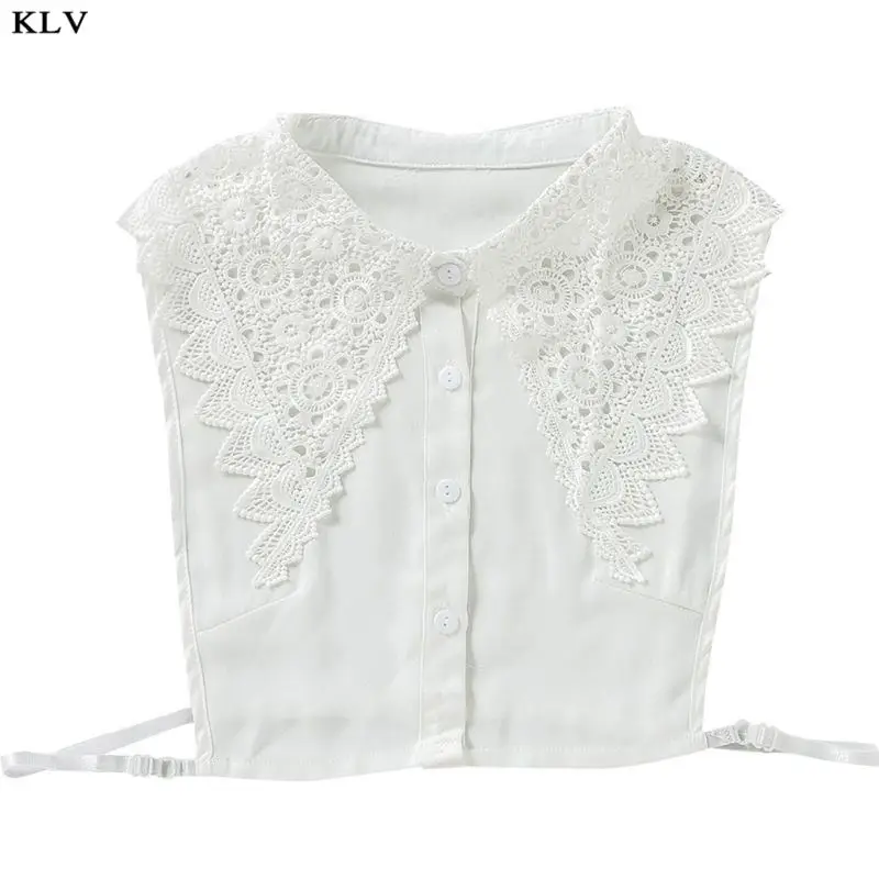 Корейские женские полые цветочные кружева поддельный съемный воротник пуговицы