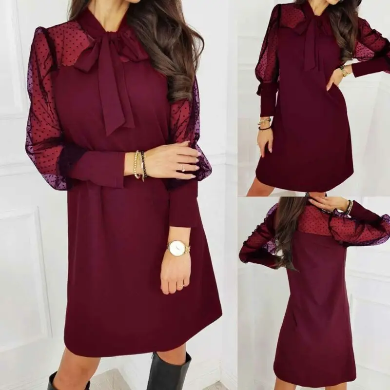 Сексуальное женское прозрачное Сетчатое платье с длинным рукавом в горошек |