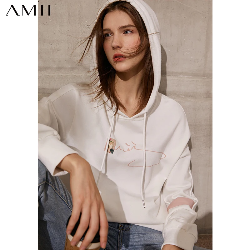 Женская толстовка с капюшоном Amii Повседневная Свободная Толстовка в