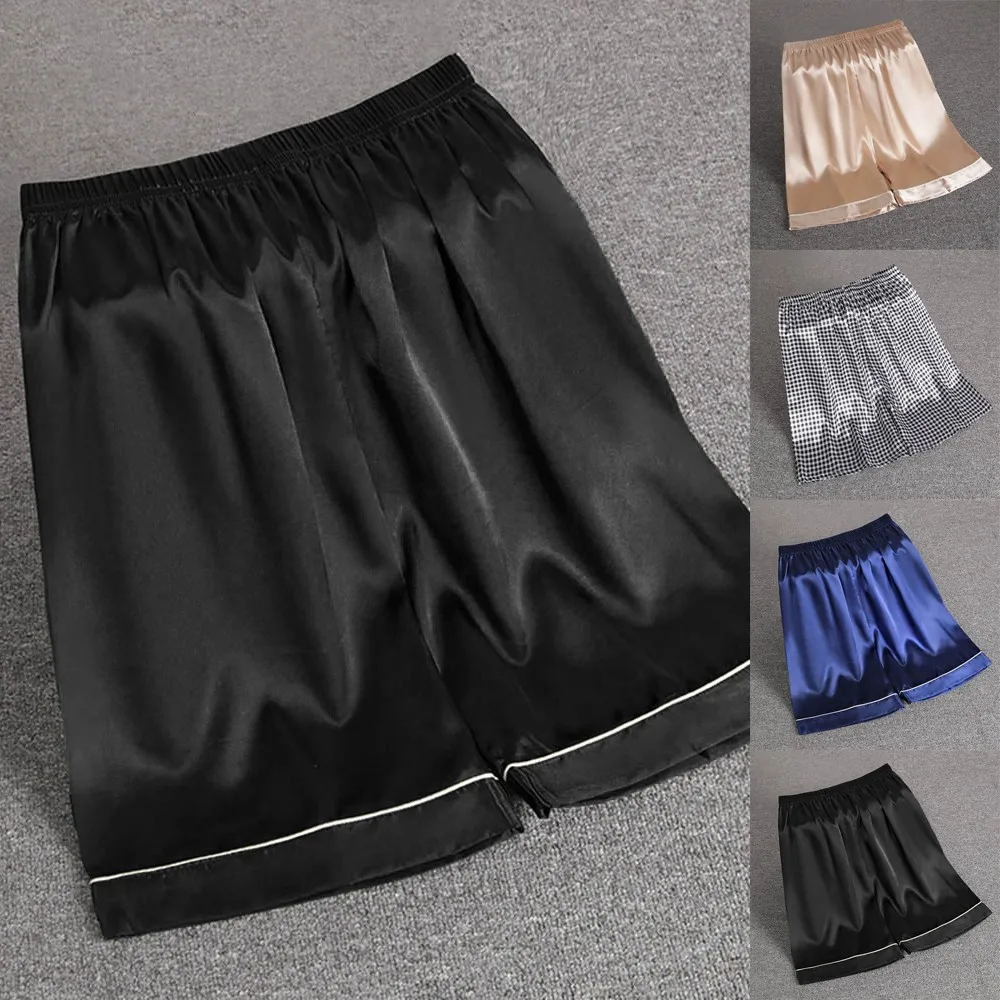 

Men Sleep Bottoms Elastic Waist Silk Satin Pajamas Shorts Nightwear Sleepwear Pants Bottoms Summer Clothes Breathable Male