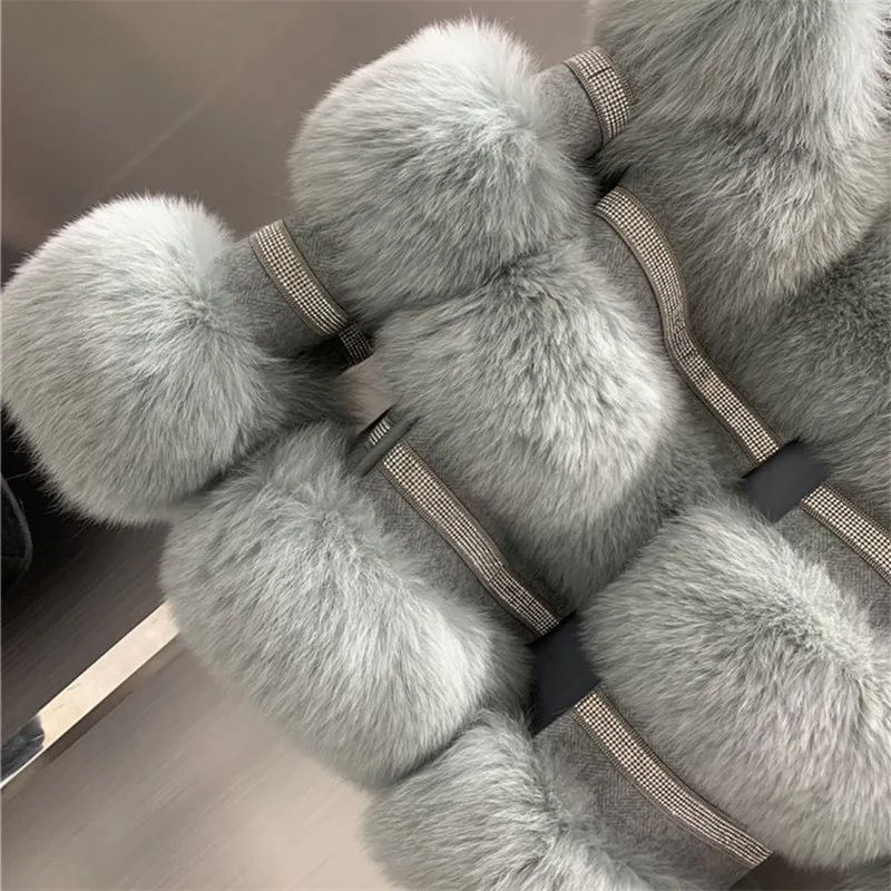 2022 Winter New Real Fox Fur Coat Women Genuine Fox Fur Jacket Splicing Cashmere Woolen Fur Coats With Crystal Diamonds