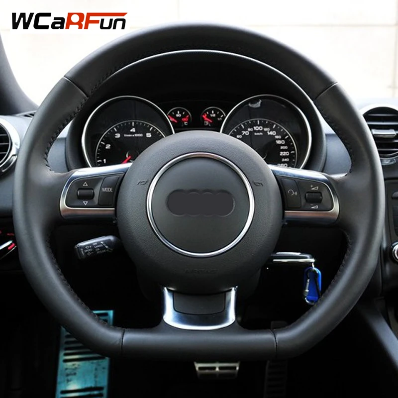 WCaRFun Black Artificial Leather Car Steering Wheel Cover Hand-Stitched ...