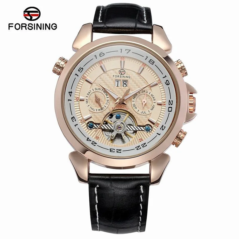 

FORSINING 057 Men's Fully Automatic Mechanical Watch Flywheel Week Calendar Belt Watch