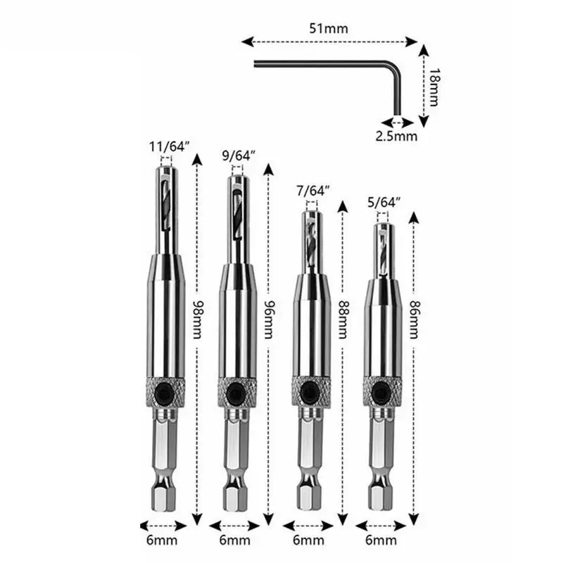 

4pcs/set Power Tool Electroplating Core Drill Bit Set Hole Tapper Milling Puncher Center Self Hinge Woodworking Cutter For I0X1
