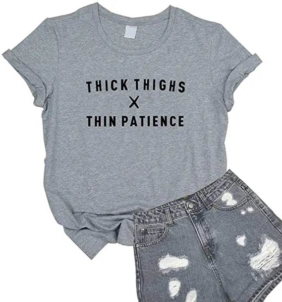 Для женщин с надписью thick thighs тонкий терпения Забавная футболка милый юниоров