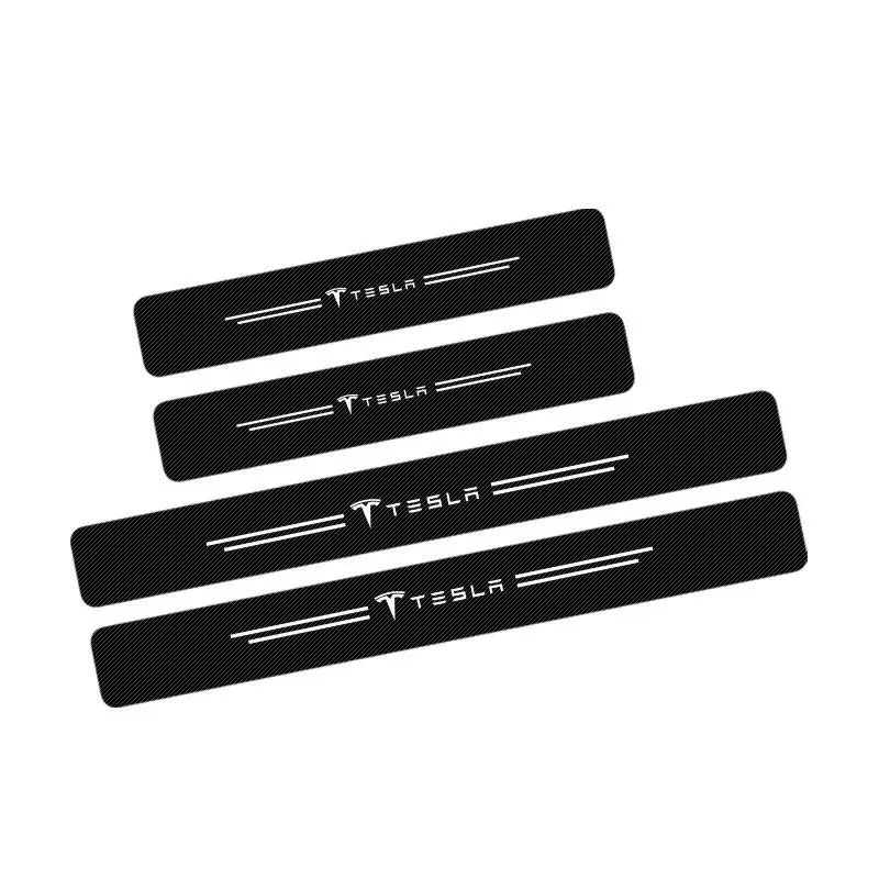 

4pc Car Leather Sticker Door Carbon Leather Fiber Sill Plate For Tesla Model 3 Model X Y S Car Accessories