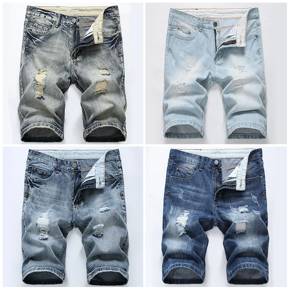 Модные Повседневные облегающие хлопковые джинсовые шорты Homme Мужская брендовая