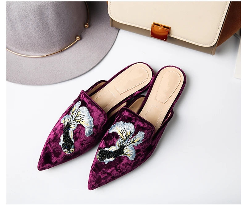 Женские лоферы бархатные Лоферы без застежки с открытой спиной домашние туфли