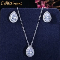 cwwzircons tear drop design simple fashion pear cut cubic zirconia necklace pendant and earrings jewelry sets for women t058