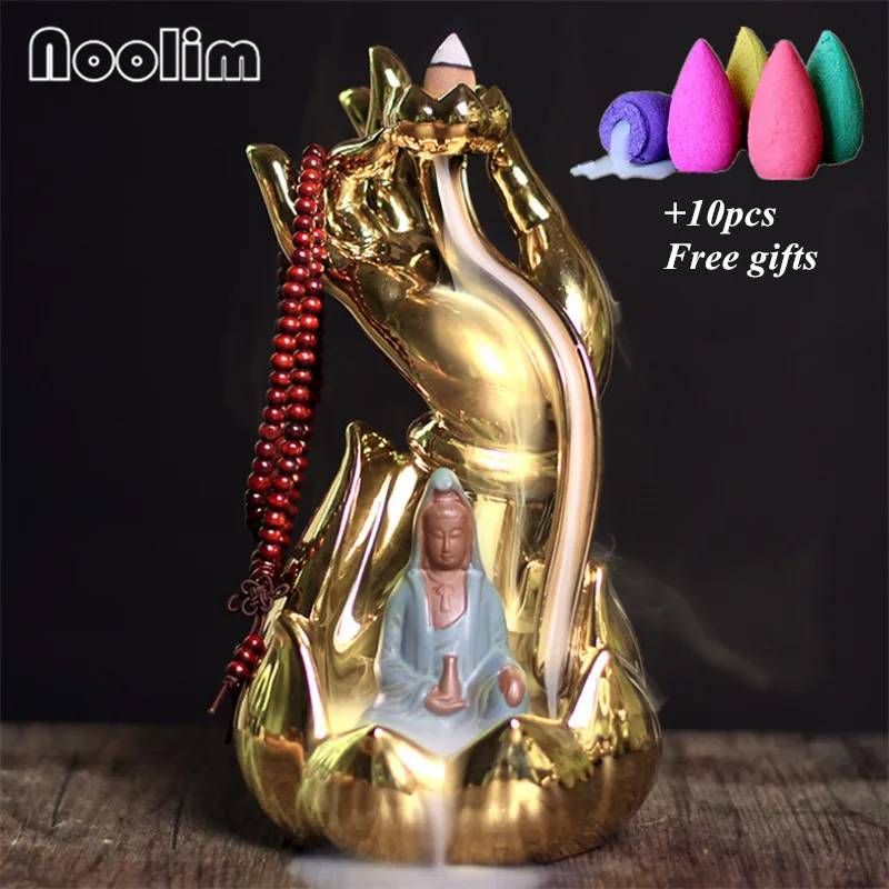 Керамика Будда рука Гуаньинь обратного потока ладан горелки Творческий золотой