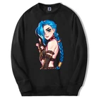 Горячее аниме Arcane мультфильм Jinx Зимняя Мужская Хип-Хоп печать Толстовка флисовый Свитшот пудра Arcane Мужская простая спортивная одежда