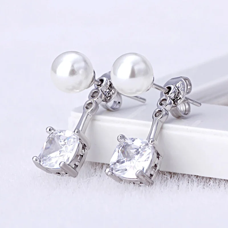 

Fashion Pearl Earrings 925 Silver Jewelry Accessories with Zircon Gemstone Drop Earrings for Women Wedding Party Promise Gifts