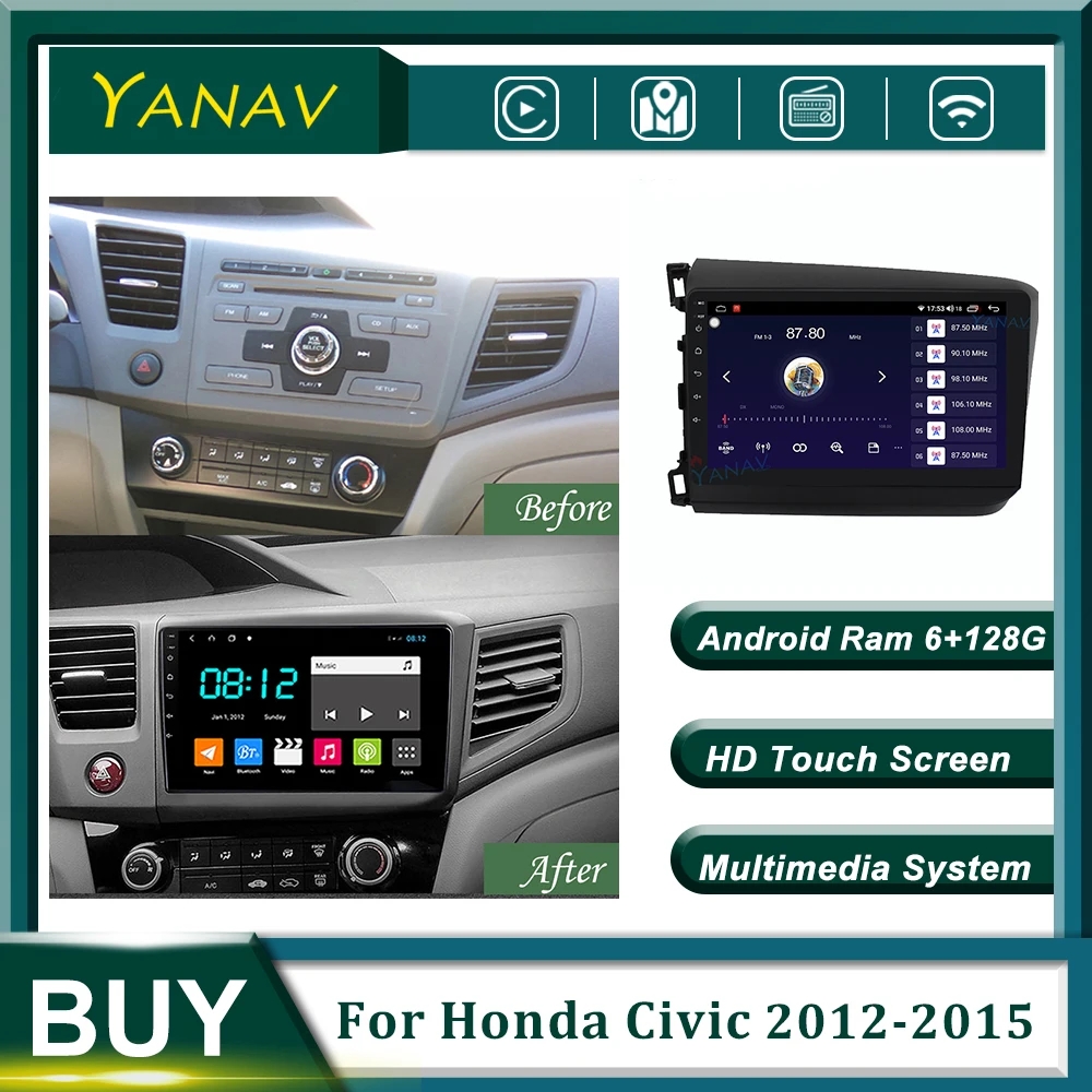 Автомагнитола 2 Din Android GPS-навигация для Honda Civic 2012-2015 стереоприемник видео