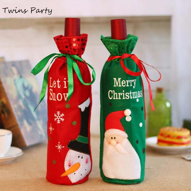 

Twins Party Christmas Wine Bottle Bags Cover Christmas Wine Bottle Decor Bottle Cover Clothes Kitchen Decoration For New Year
