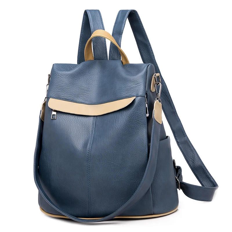 Новые женские рюкзаки из натуральной кожи модные сумки на плечо синие Лоскутные