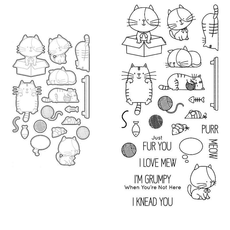 

Clear Stamps And Ctting Dies Animal Cats Play Ball Of Yarn Fish Mouse For DIY Scrapbook Photo Album Craft Card 2021 New