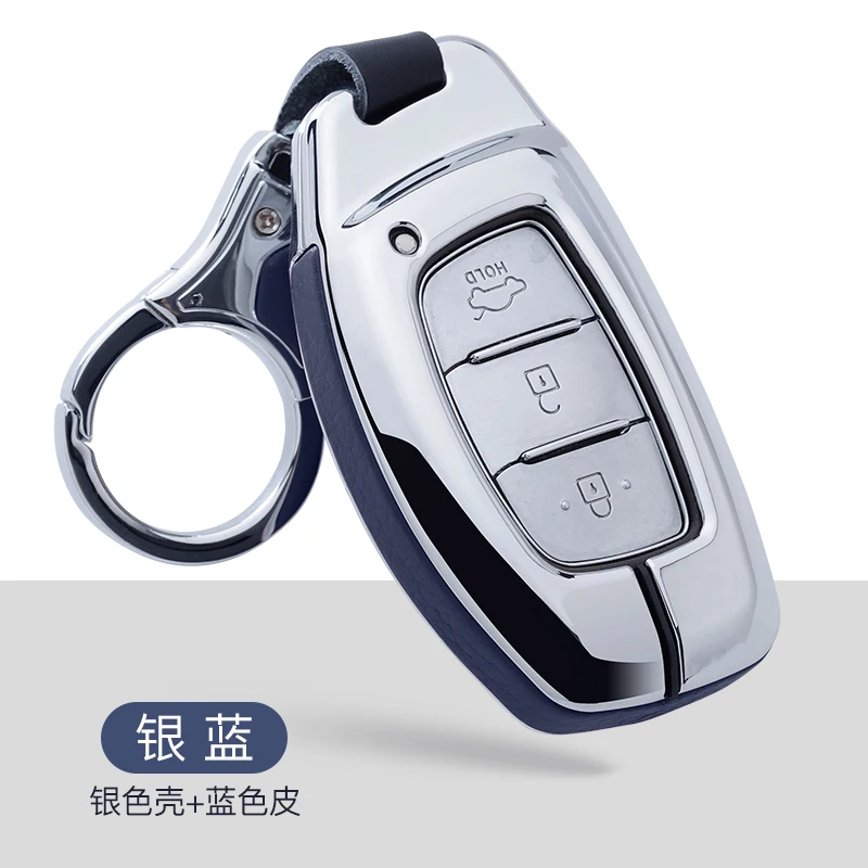 Сплав+ кожа Smart Key чехлы Чехол для hyundai Verna Sonata Elantra Tucson Авто Защита оболочки - Название цвета: A Blue back