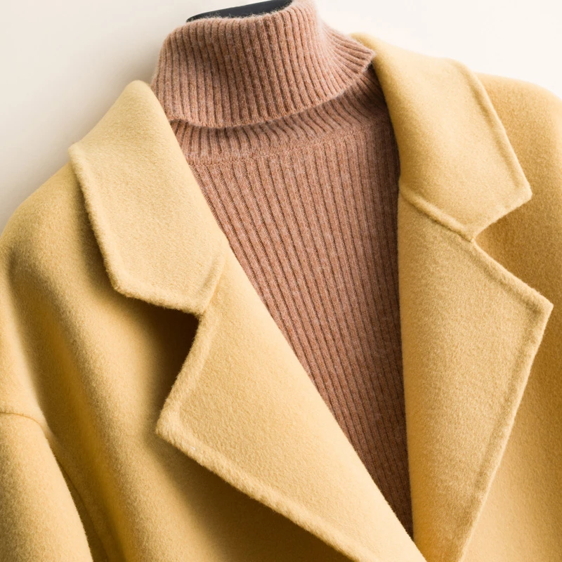 

Autumn and winter new loose lapel double-sided cashmere coat female woolen coat long wool coat temperament long-sleeved cardigan