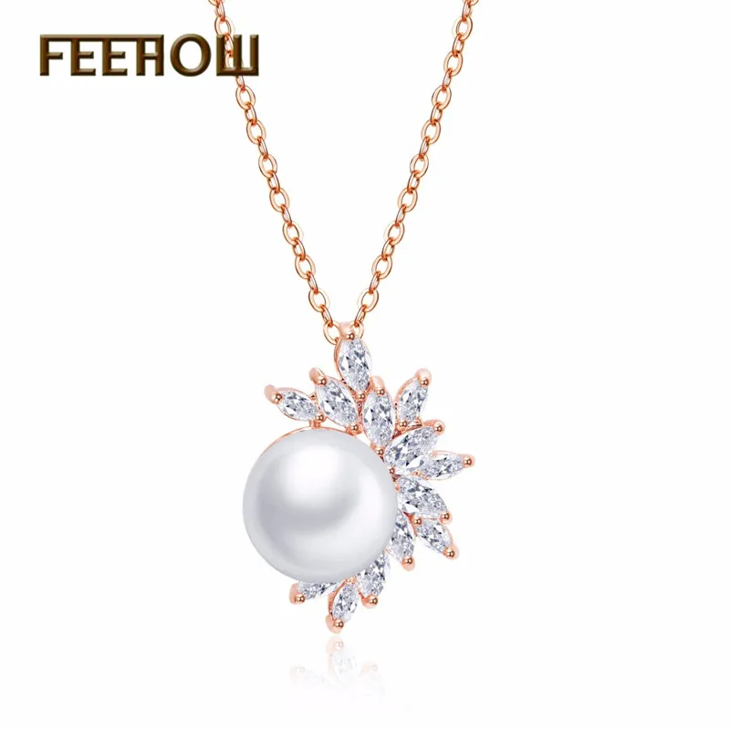 FEEHOW Элегантный Искусственный жемчуг цветок кубический циркон свадебное