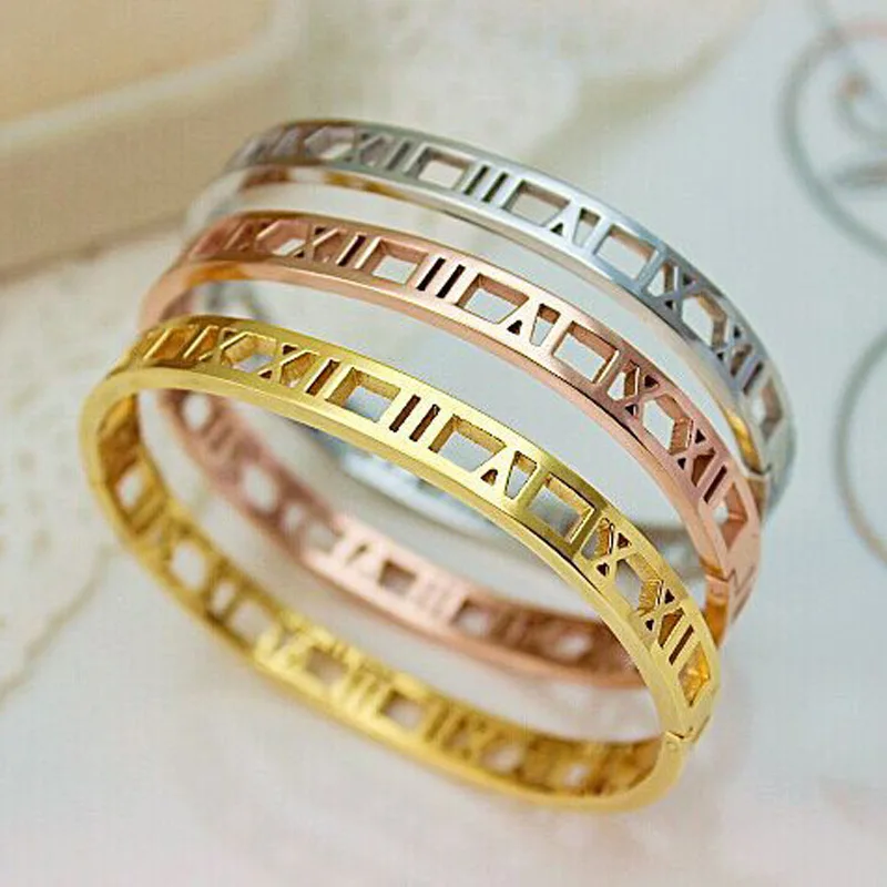 Классический Модный полый римский браслет цифры Титановый стальной ювелирные