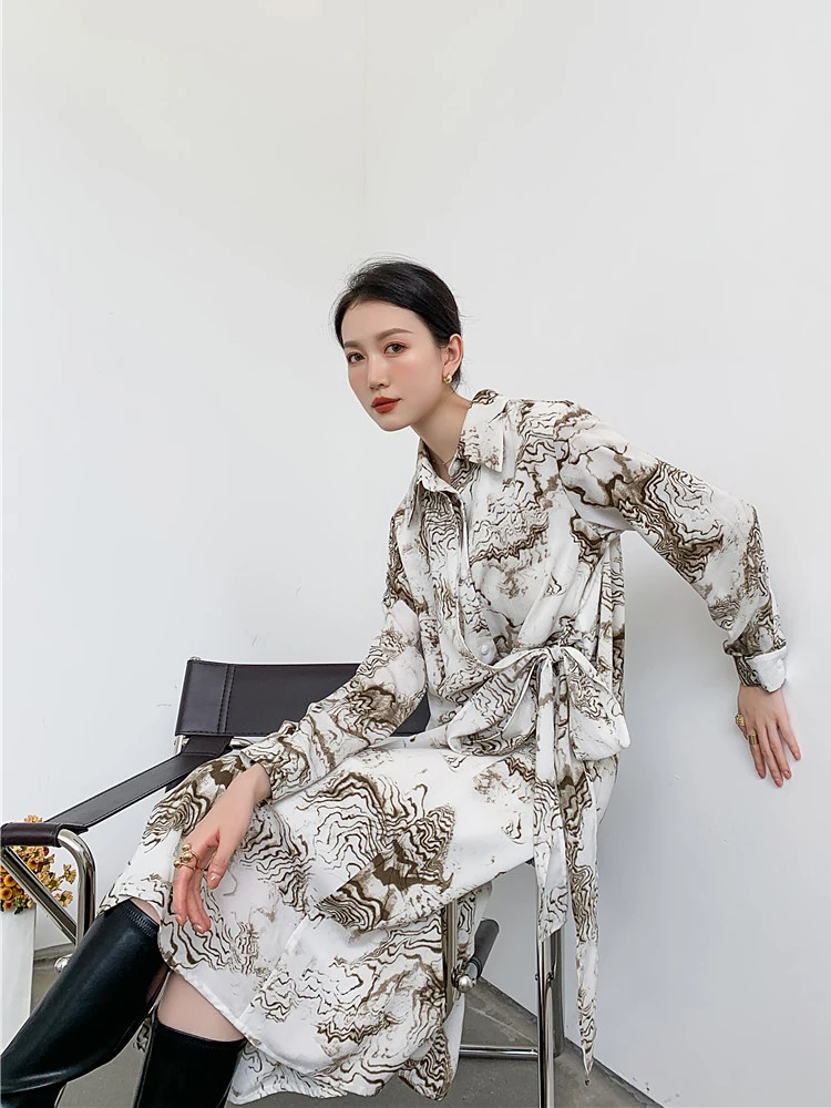 

Nbpm Square Collar Printed Dresses Elegant Long Sleeve Spring Fashion Women Business Party Party Chic High Street