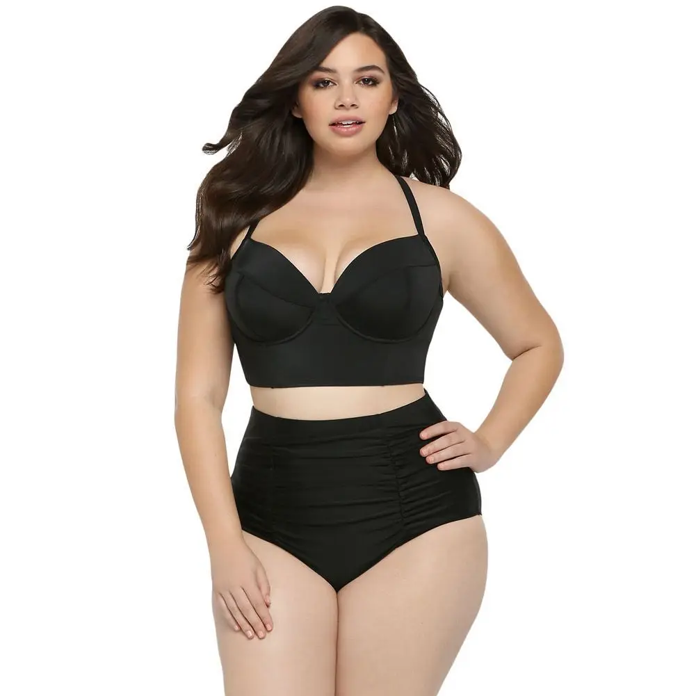 

Sexy Underwear Suit Large Size Swimsuit 2021 New Europe Station Feipo XL Sexy Low Collar Waist Fold Cross Split Swimwear Bikinis