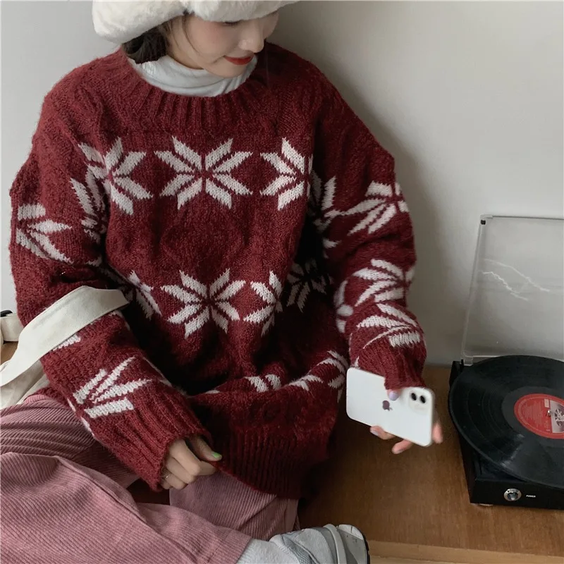 

Korean oversize twist sweater Women Winter Pullover Warm Harajuku Fashion Christmas Knitted Jumper O-Neck Casual Streetwear Tops