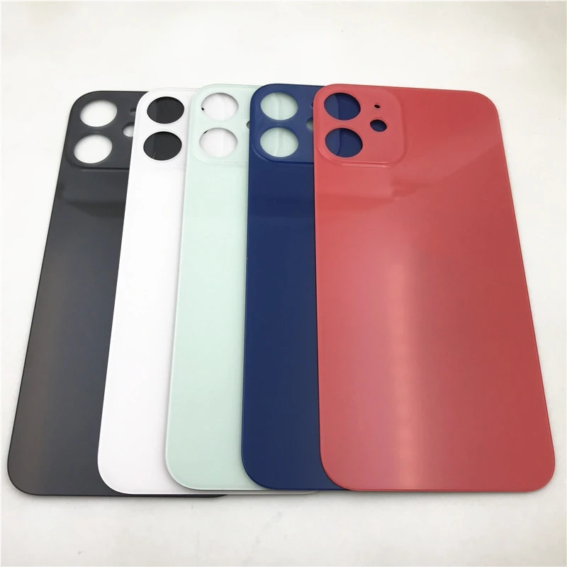 

10 шт./лот для iPhone 12 / 12 Mini Стеклянная Крышка батарейного отсека Корпус задней двери большое отверстие заднее стекло для камеры запасные части