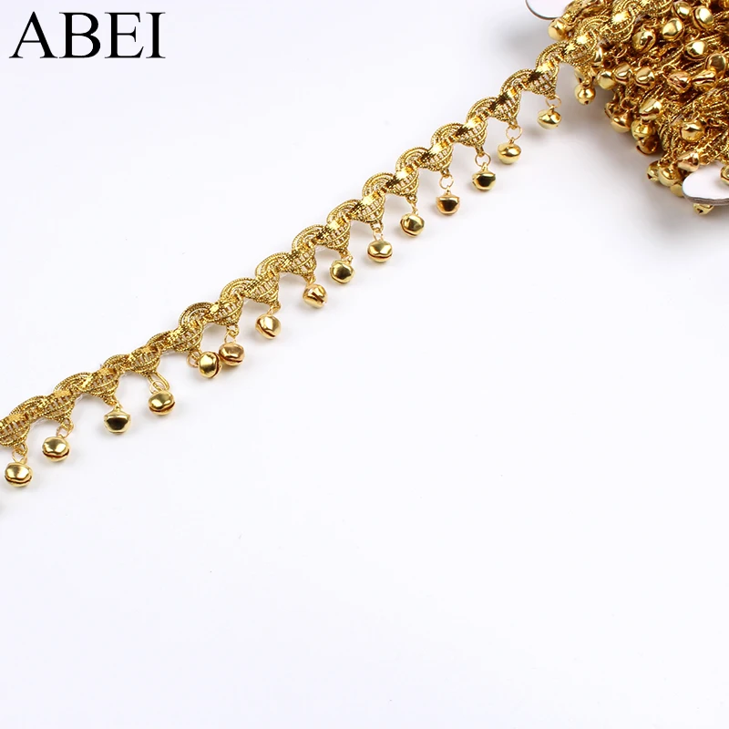 

1yard 30mm Gold Bells Fringe Tassel Ribbon For Latin Dance Dress Stage Performance Suits DIY Sewing Lace Fabric Accessories