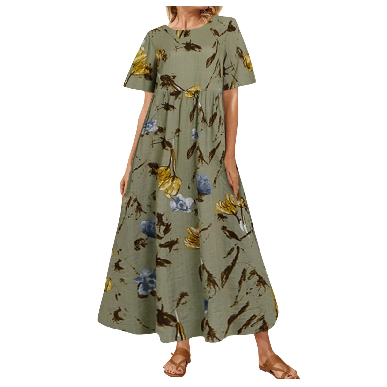 

Womail dress summer dress sexy dress boho dress maxi dress Women Casual Sleeve Floral Printed Holiday Bohemian Loose Maxi Dress