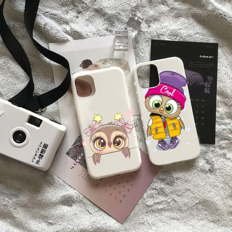 

Cute animal Owl Phone Case Candy Color for iPhone 6 7 8 11 12 s mini pro X XS XR MAX Plus