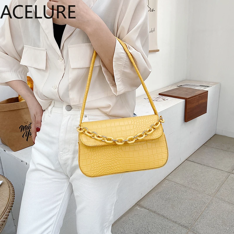 

ACELURE Solid Color Alligator PU Leather Shoulder Bags for Women Fashion Cover Small Messenger Bags Girl Elegant Ladies Flap