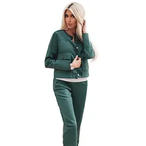 Женский брючный костюм MVGIRLRU, однобортный пиджак с карманами и штаны, костюмы из замши