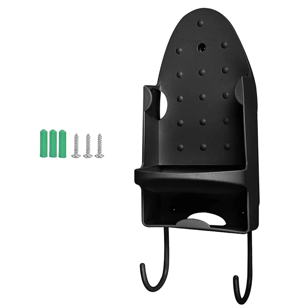 

Ironing Board Hanger Rack Wall Mount Electric Iron Holder Over Door Basket Organizer for Laundry Room Black